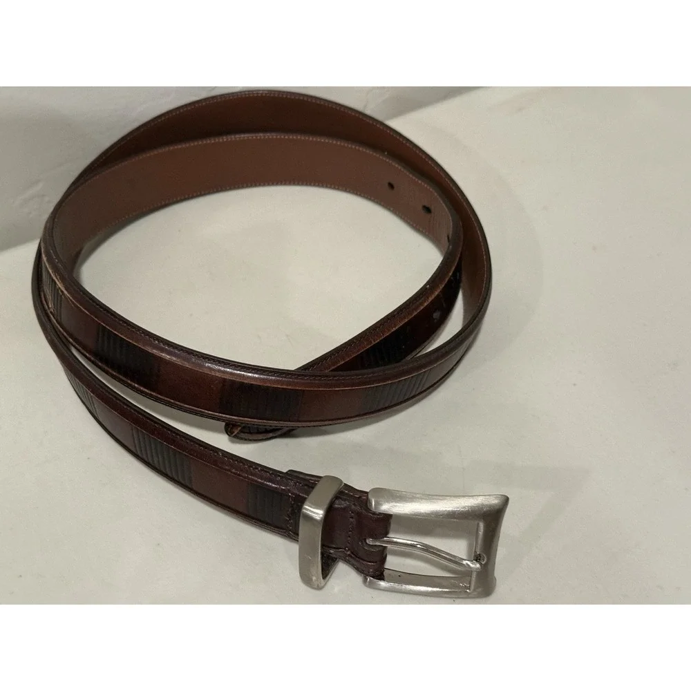 Roundtree & Yorke Leather Belt 36 Full Grain Cowhide Brown Solid Brass